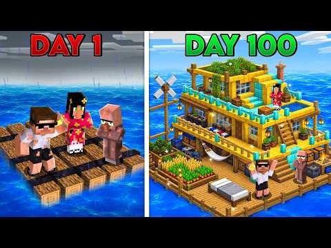 100 Days on DEADLY RAFT with Friends In Minecraft 😰