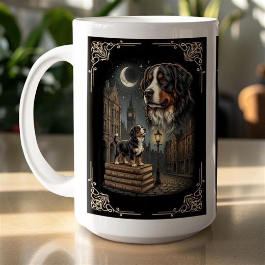 Bernese Mountain Dog Lovers Mug | Dog Mom Gift | Book Lovers Vintage Art Design Cottage Core Dog Illustration Ceramic Mug - Etsy