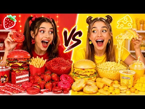RED vs YELLOW FOOD CHALLENGE! 🔴🟡 Which Side Is More Delicious by 123 GO!