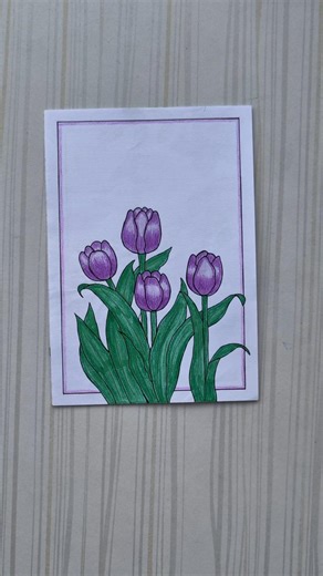 Purple Tulip flower border design/6 easy border design/Border design/Project/Priyanka Gunwal #shorts