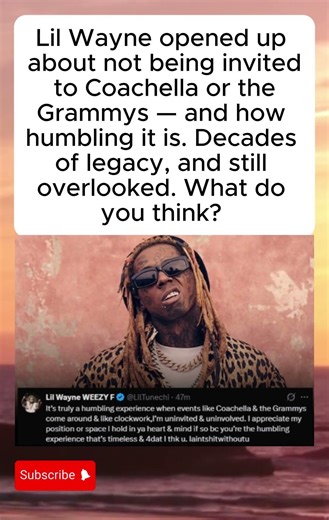 Lil Wayne on Being Left Out of Coachella & Grammys: ‘It's Humbling’ 🎤 #lilwayne #shorts #hiphop
