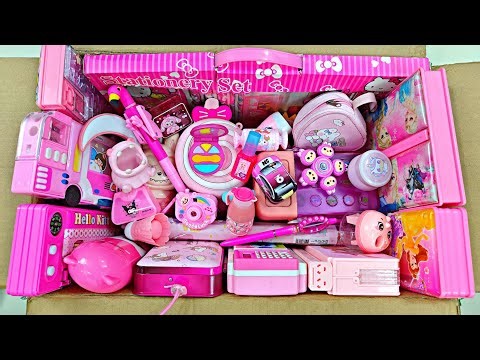 Box full of pink stationery, password lock pencil box, makeup box, lipstick, jumbo eraser, toys, etc