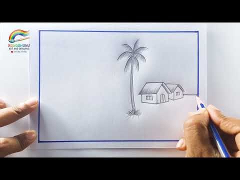 Easy Village Scenery Drawing Step by Step | Simple Pencil Village Landscape Drawing