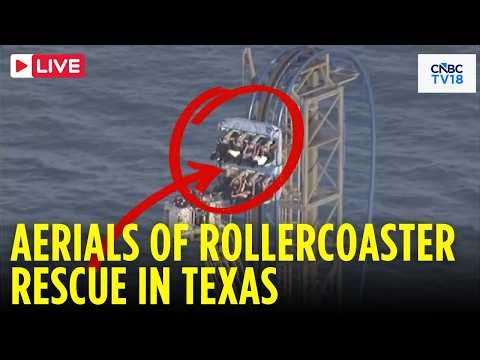 WATCH LIVE: Terrifying Roller Coaster Rescue Operation Over Water Underway in Texas, USA | N18G