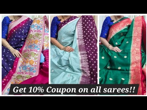 GET 10% COUPON ON ALL SAREES | PURE RAW SILK,CHINNON, GEORGETTE SILK SAREES | GIVE AWAY | 8688637474