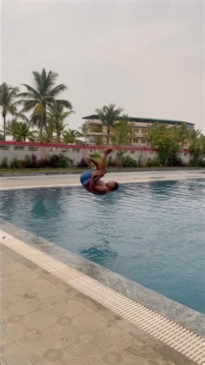 Swimming pool backflip challenge 💦🔥 #shorts #viral #trending #pool #backflip #stunt #challenge