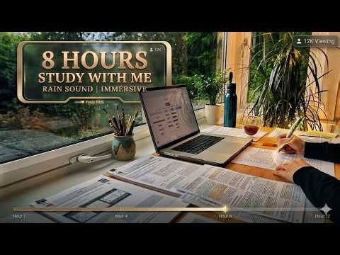 8-HOUR STUDY WITH ME on A RAINY DAY 🎓 | Pomodoro | RAIN SOUND | Deep Work Mode | No Music