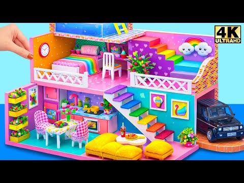 DIY Miniature Cardboard House 💖 Build 3-Story Vacation House with Rooftop Pool and Family Garage