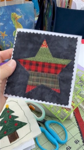 Reverse Applique Custom Christmas Card using fabric scraps!