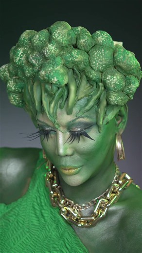 Broccolina Green Makeup Transformation — Trendy Broccoli Look