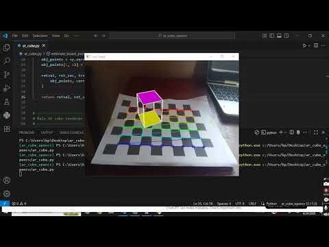 Real-Time Augmented Reality Cube using OpenCV (Camera Calibration + Chessboard Tracking)