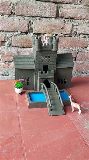 Beautiful Miniature Clay Castle House with Bridge & Water 🏰 || #clayhouse #mudhouse #castle