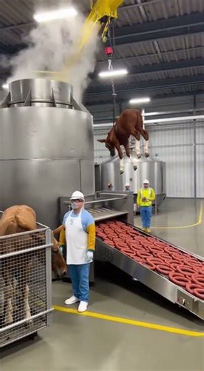 Assembly Line Grind: Endless Repetition in Meat Processing.