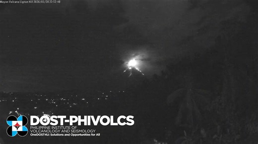 Phivolcs captured continuing incandescent pyroclastic density currents (PDC) or “uson” and rockfall activities from lava collapse of Mayon Volcano, January 20, 2026. The Mayon Volcano Network also recorded seismic and infrasound signals of episodic and minor Strombolian activity. Alert Level 3 prevails over Mayon Volcano where entry into the six-kilometer Permanent Danger Zone remains strictly prohibited. (📹: Phivolcs) | ABS-CBN News