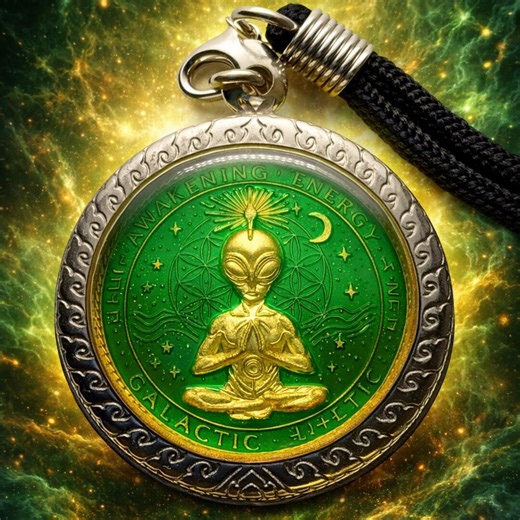 Galactic Alien Amulet UFO Necklace Cosmic Coin Pendant Spiritual Alien Talisman ET Space Charm Meditation Energy Jewelry Sci Fi Medal Gift - Etsy
