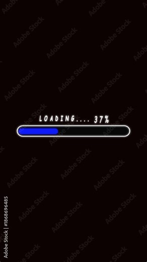 Loading bar animation vertical video neon blue digital interface 18 percent complete seamless loop. Animated neon progress bar vertical video blue black loading screen hud ui ux design seamless loop.