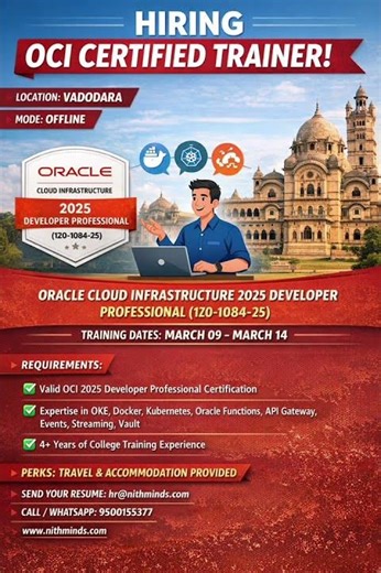 OCI TRAINER - Oracle Cloud Infrastructure 2025 Developer Professional - vadodara - NITHMINDS PVT LTD