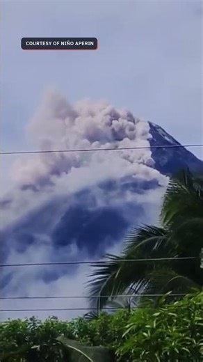Mayon Volcano emits ash plumes as seen from Legazpi City