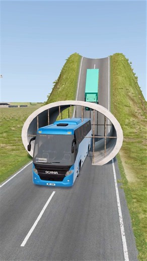 City Buses & Cargo Trucks & Moon Car vs Drain Pipe - BeamNG drive