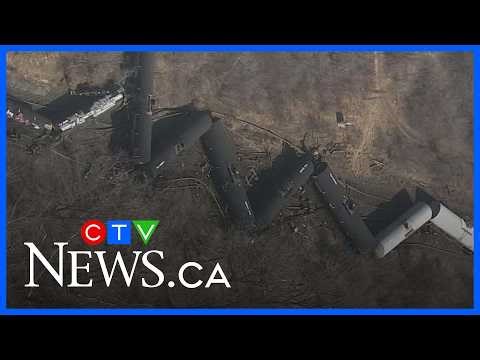 BREAKING: Train derails in zig-zag formation across railway tracks in Canada