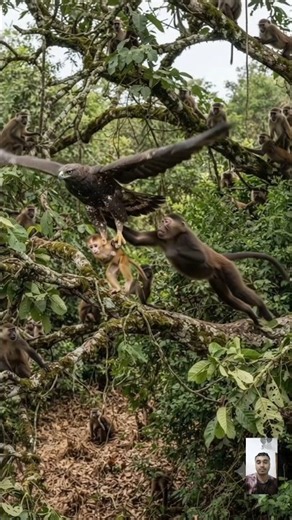 Eagle Snatches a Baby Monkey… Then the Whole Troop Fights Back! #Shorts #YouTubeShorts ##trending