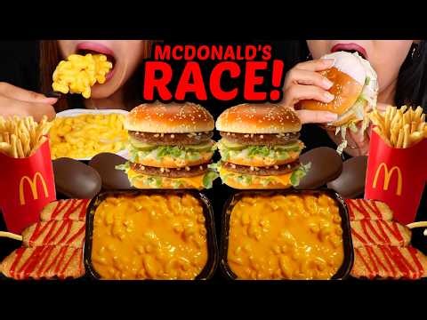ASMR McDonald's RACE! Cheesy Mac & cheese, Big Mac, mini chocolate ice creams 먹방