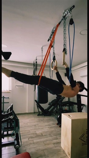 Front Lever Reps to Pull-Up Rise with elastic🔥 Rings Strength Control #shorts