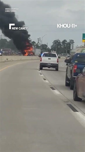 Watch: New Caney big rig fire shut down lanes on the Eastex Freeway right now