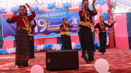 Our Class 12 students set the stage on fire with an electrifying Nepali Remix dance at the 19th Annual School Function! 💃🎶 Energy, coordination, and style – everything was on point! | Little Buddha Academy Secondary School