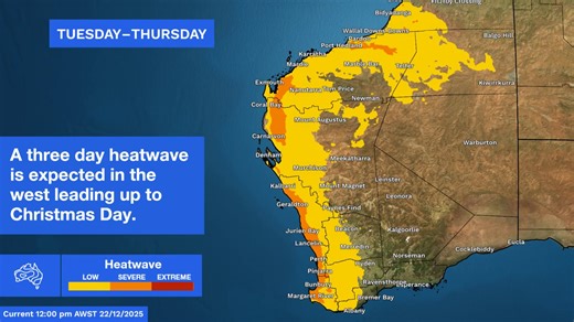 Temperatures are building in Western Australia over the next few days, with a hot day forecast for Christmas Day across much of the state. Temperatures will steadily climb in most western regions, including in and around the Perth area. A Heatwave Warning is current for the north-west of the state, and this warning will include new areas in the coming days as the hot weather moves south. Perth will have a very hot day on Christmas Eve with 40°C forecast, with the potential to reach 41°C on Chris