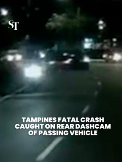 The rear dashcam of a passing vehicle captured the moment a car collided with a motorcycle and another car in the Tampines accident that killed a motorcyclist and his pregnant pillion rider. #accident #Tampines #Singapore #StraitsTimes #sgnews