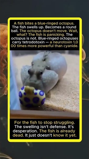 Fish Bites Blue-Ringed Octopus — Swells Up. The Fish Is Already Dead, It Just Doesn't Know