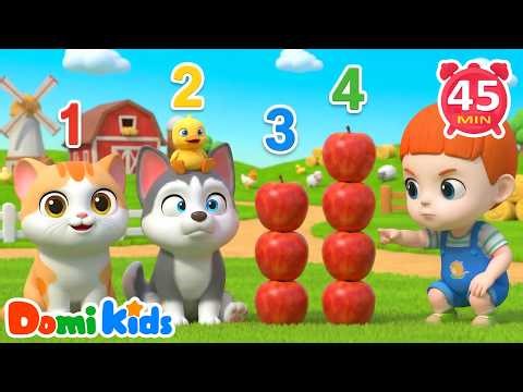 Count the Apples on the Giant Farm! | Counting & Singing | Numbers Song | Nursery Rhymes | Domi Kids