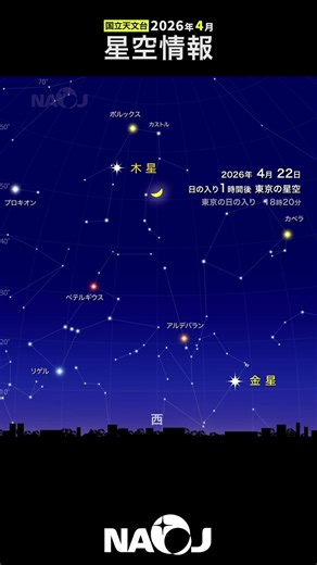 2026年4月の星空情報「月と木星の接近」 #Shorts #国立天文台