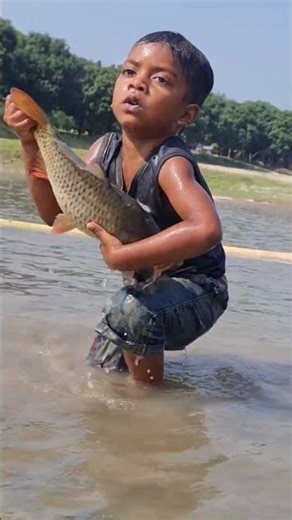 Amazing Boy Catching Fish By Hand #fishing
