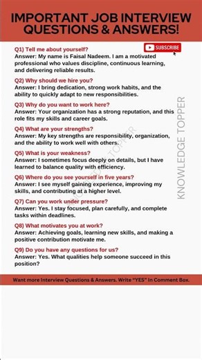 9 Most Important Job Interview Questions and Answers