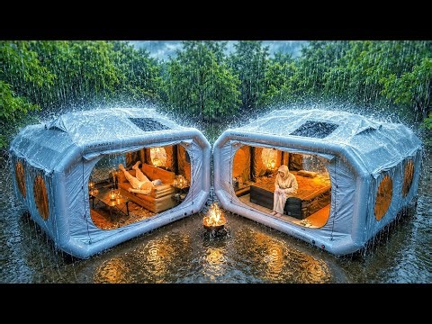 LUXURY TENT Camping in RAIN 🌧️ Bedroom & Living Room ASMR