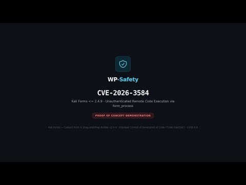 CVE-2026-3584 - Kali Forms Improper Control of Generation of Code ('Code Injection') PoC | WP-Safety