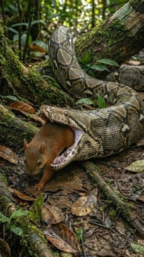 Squirrel vs GIANT PYTHON #nature #wildlife #python #squirrel #snake