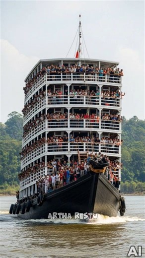 Overloaded multi-decker ship lost at sea. . #trending #fyp #semuaorang #jangkauansemuaorang #jangkauan #viral #fypreel #fypindonesia #jangkauanluas #AI . | Artha Restu