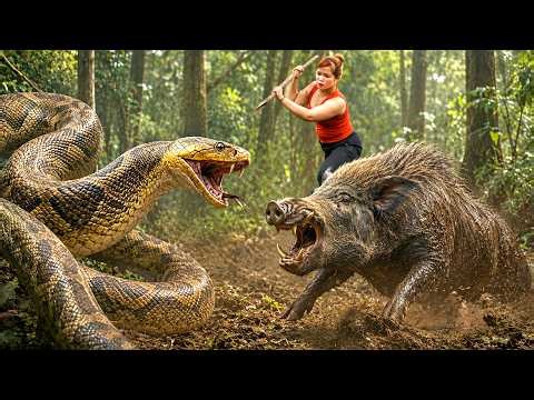 72 Hours Survival: Giant Python vs Wild Boar — Brave Woman Fights to Survive in the Jungle 🐍🔥