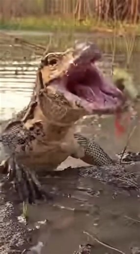 A Monitor Lizard spies a duckling on the mudbank and lunges for a quick snack, grabbing the baby in its jaws! 🐊🐣 But the predator didn't account for the parents. Suddenly, a massive Goose attacks with fury, using its wings like clubs to batter the lizard! 🦢💥 The reptile is overwhelmed by the assault, getting thrashed in the water as the mother defends her young with zero fear. | Instant Karma in Nature