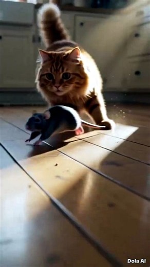 Cat And Mouse Eating Meat