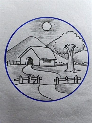 Beautiful house scenery drawing#drawing #trending #new #pencildrawing#house