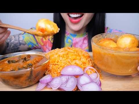 EGGS & OKRA MASALA + RICE (INDIAN FOOD ASMR EATING SOUNDS) NO TALKING | SAS-ASMR