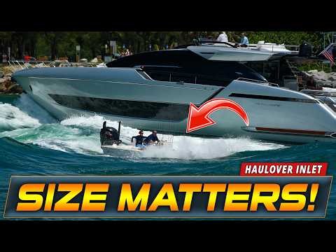 SMALL BOAT VS HUGE YACHT AT HAULOVER INLET !! | HAULOVER BOATS | WAVY BOATS