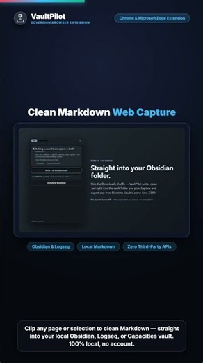 VaultPilot — Local Markdown Web Clipper for Obsidian (Chrome & Edge) #Shorts