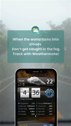 Fog’s rolling in! Stay safe and check real-time weather updates with Weathermate on your iOS device.