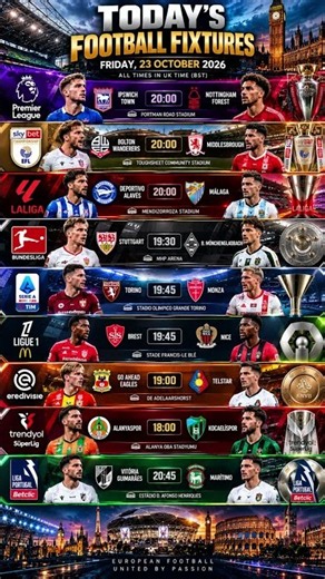 🚨 Today's Football Fixtures! Premier League, LaLiga, Bundesliga & Serie A Schedule (Oct 23, 2026) 🔥