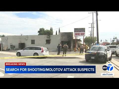 2 sought after worker shot, Bellflower smoke shop set on fire by Molotov cocktail